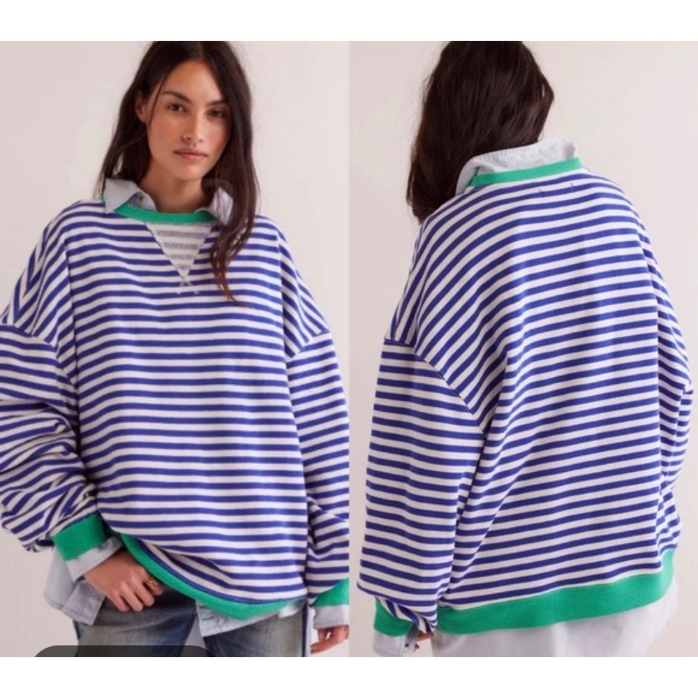 We the free oversized striped crewneck medium